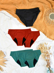 lot de 5 culottes menstruelles colorées rouges, vertes et noires en promo