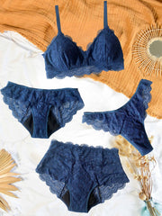 pack menstruel composé de deux culottes mentruelles, un tanga de règles et un soutien-gorge